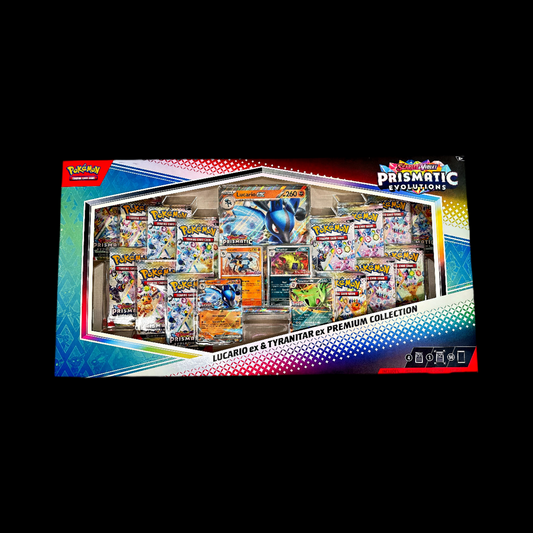 Pokémon Scarlet & Violet Prismatic Evolutions Lucario ex & Tyranitar ex Premium Collection
